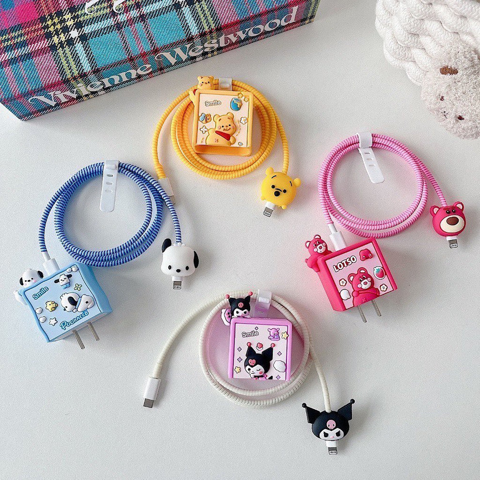 Iphone Charger Case Cover - Yellow & lotso - 4 Piece Set (With Wire Protector)