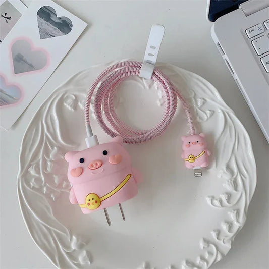Iphone Charger Case Cover - Pink Cute Pig- 4 Piece Set