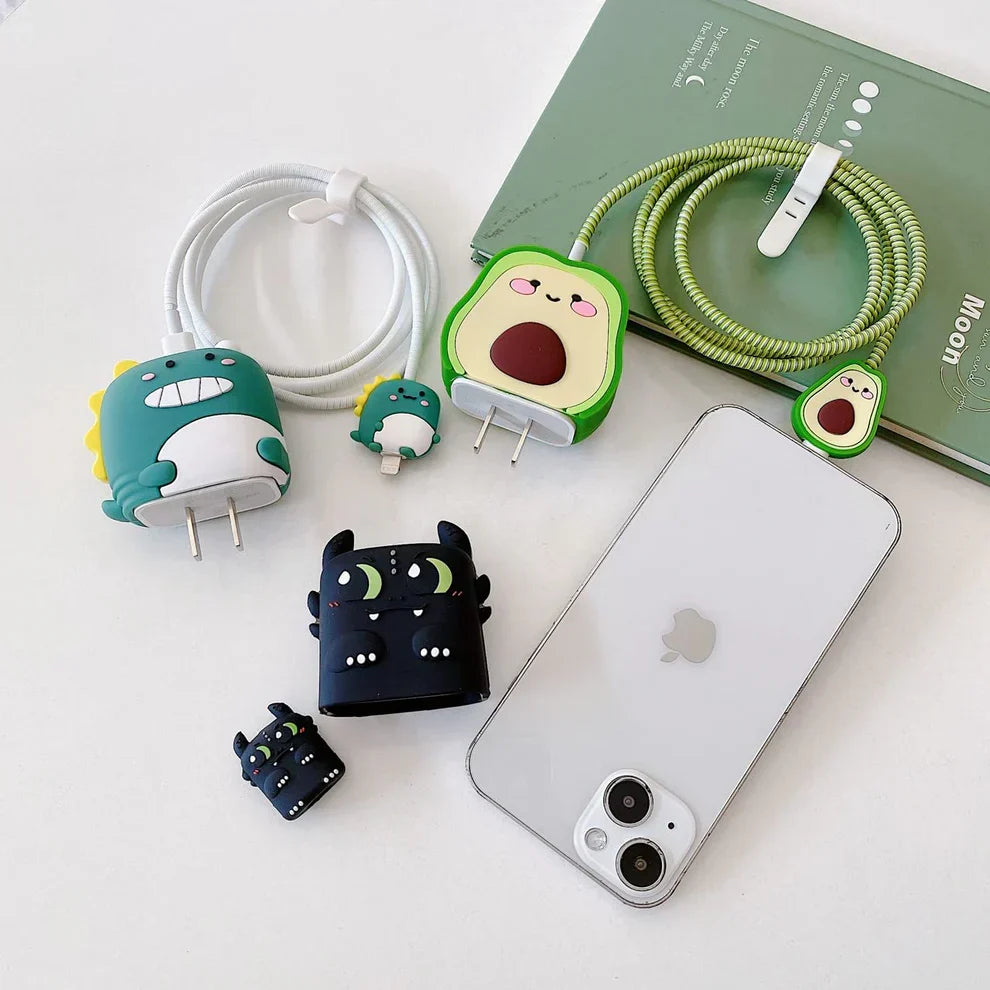 Iphone Charger Case Cover - Avacado - 4 Piece Set (With Wire Protector)
