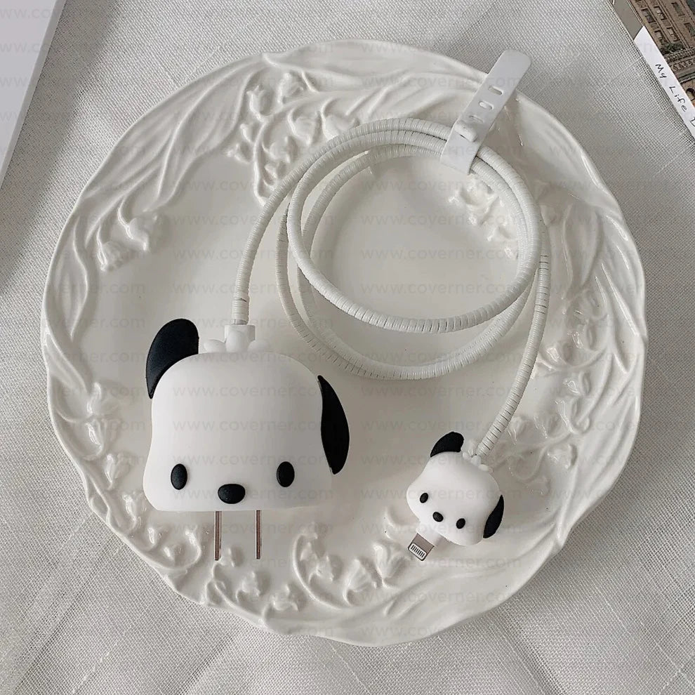 Iphone Charger Case Cover - Sweet Puppy - 4 Piece Set (With Wire Protector)