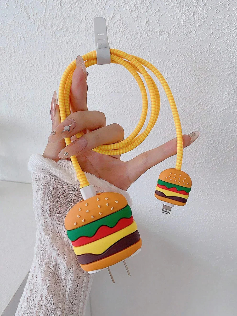 Iphone Charger Case Cover - Burger - 4 Piece Set (With Wire Protector)