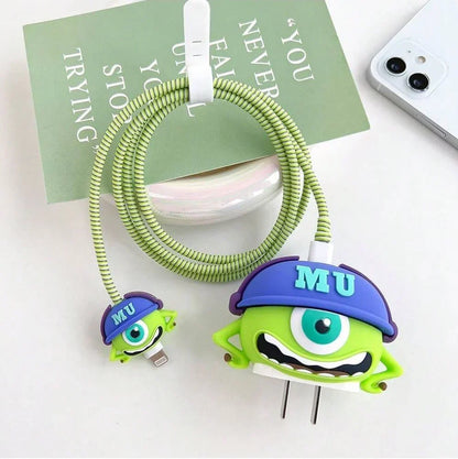 Iphone Charger Case Cover - MU Monster - 4 Piece Set (With Wire Protector)