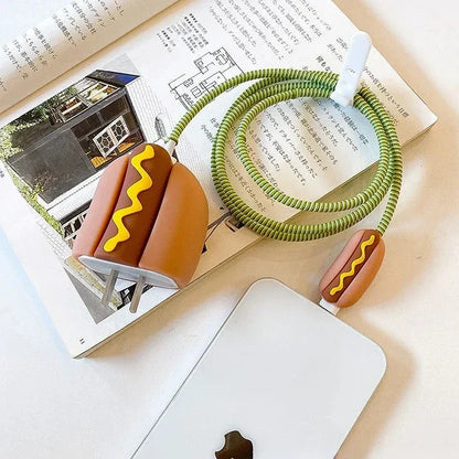 Iphone Charger Case Cover - Hot Dog - 4 Piece Set (With Wire Protector)