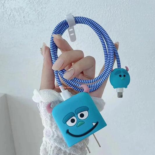 Iphone Charger Case Cover - Blue Monster - 4 Piece Set (With Wire Protector)