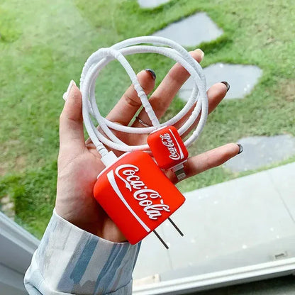 Iphone Charger Case Cover - Coca Cola - 4 Piece Set (With Wire Protector)