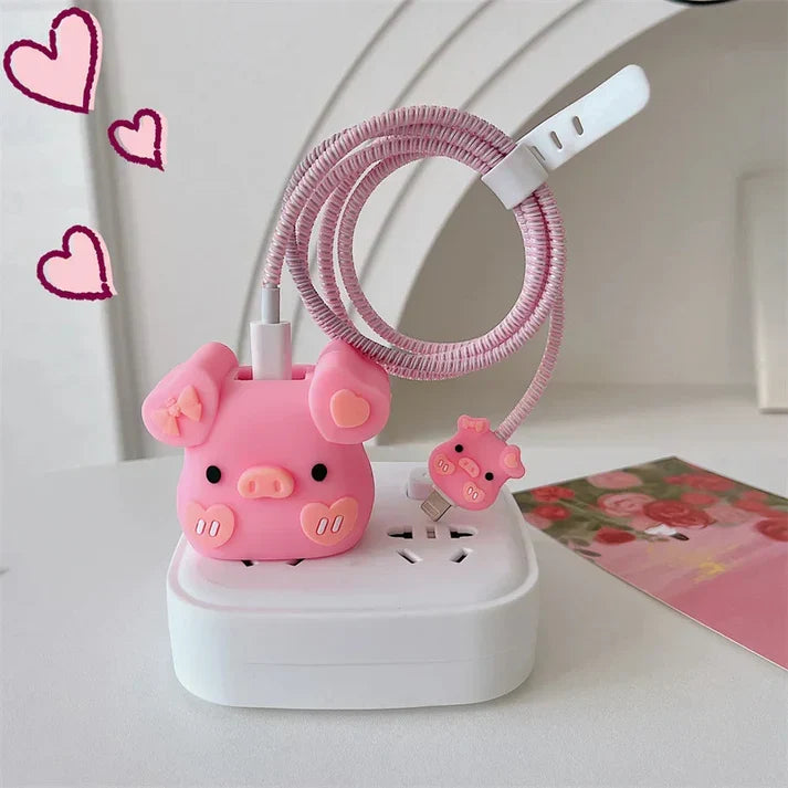 Iphone Charger Case Cover - Pink Piggy - 4 Piece Set