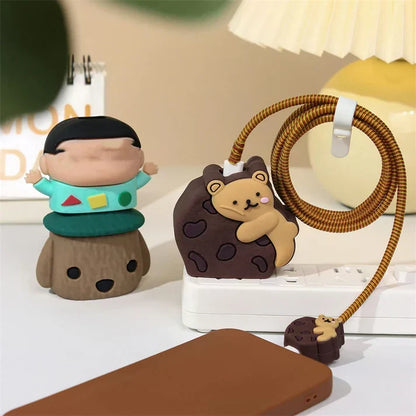 Iphone Charger Case Cover - Bear Cookie - 4 Piece Set (With Wire Protector)