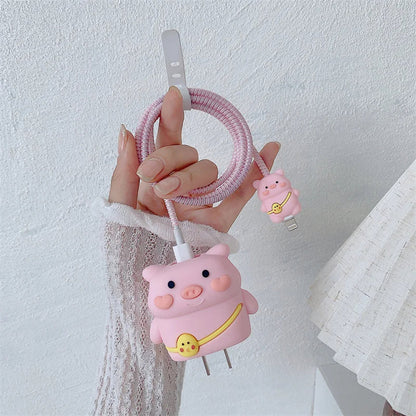 Iphone Charger Case Cover - Pink Cute Pig- 4 Piece Set