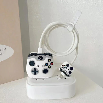 Iphone Charger Case Cover - Xbox White  - 4 Piece Set (With Wire Protector)