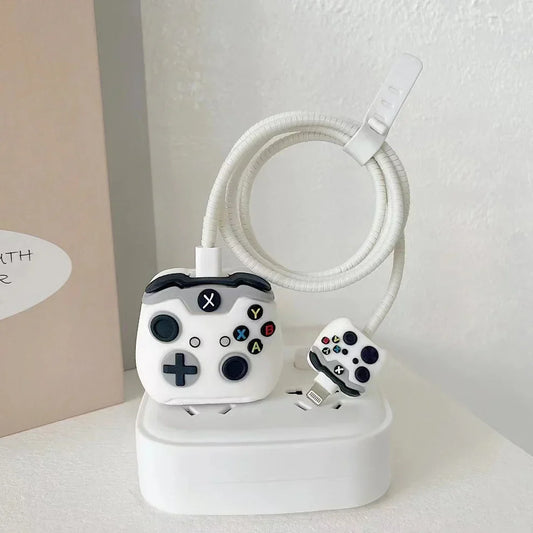 Iphone Charger Case Cover - Xbox White  - 4 Piece Set (With Wire Protector)