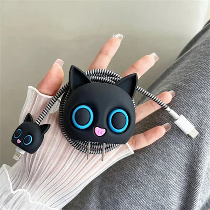 Iphone Charger Case Cover - Black Cat - 4 Piece Set (With Wire Protector)