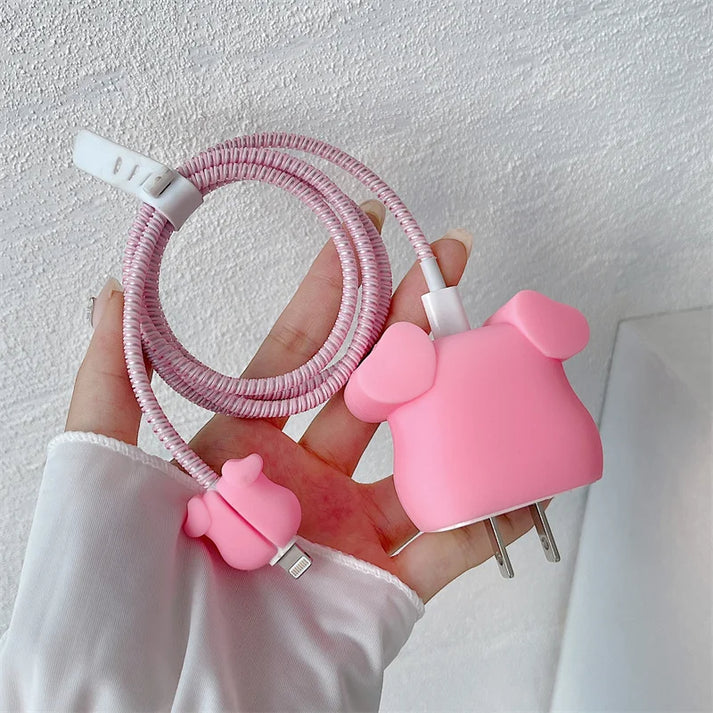 Iphone Charger Case Cover - Pink Piggy - 4 Piece Set