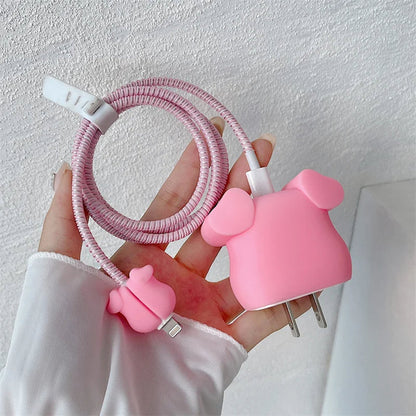 Iphone Charger Case Cover - Pink Piggy - 4 Piece Set