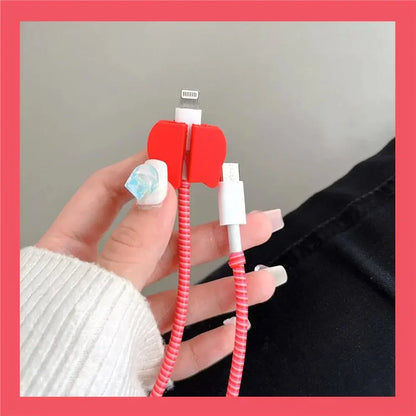 Iphone Charger Case Cover - Red Kitty - 4 Piece Set (With Wire Protector)