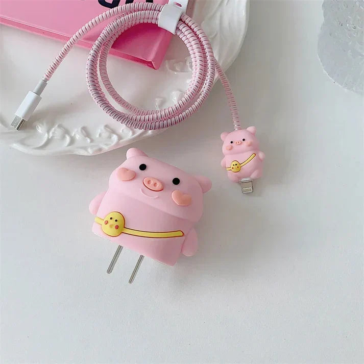 Iphone Charger Case Cover - Pink Cute Pig- 4 Piece Set