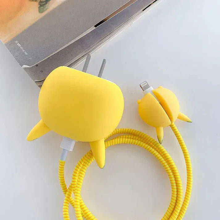 Iphone Charger Case Cover - Pikachu - 4 Piece Set (With Wire Protector)