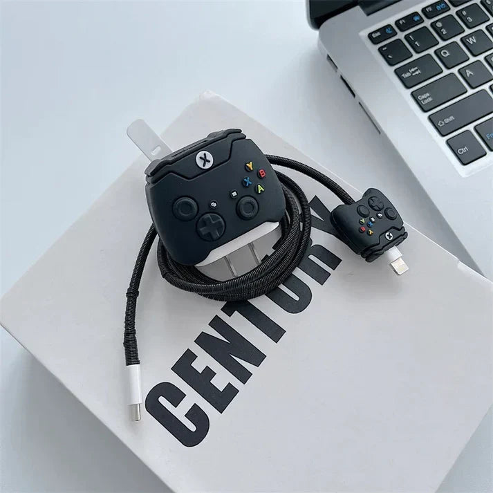 Iphone Charger Case Cover - Xbox Black - 4 Piece Set (With Wire Protector)