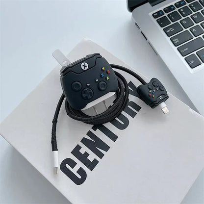 Iphone Charger Case Cover - Xbox Black - 4 Piece Set (With Wire Protector)