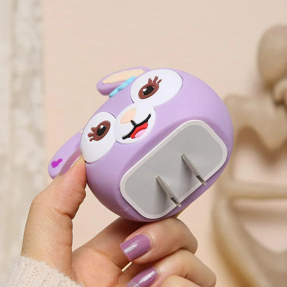 Iphone Charger Case Cover - Purple Rabbit - 4 Piece Set (With Wire Protector)