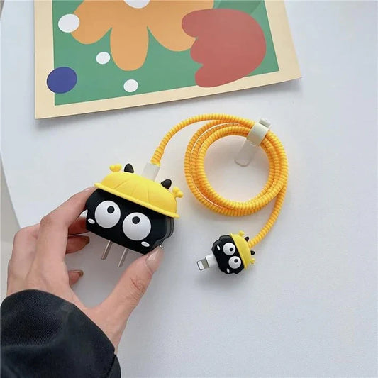 Iphone Charger Case Cover - Yellow Hat - 4 Piece Set (With Wire Protector)