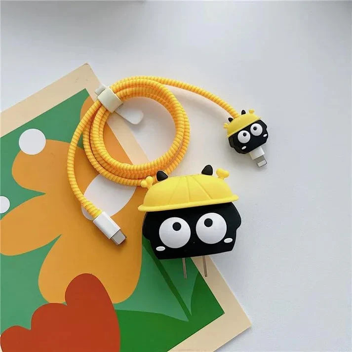 Iphone Charger Case Cover - Yellow Hat - 4 Piece Set (With Wire Protector)