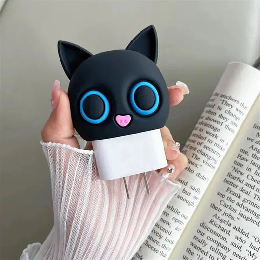 Iphone Charger Case Cover - Black Cat - 4 Piece Set (With Wire Protector)