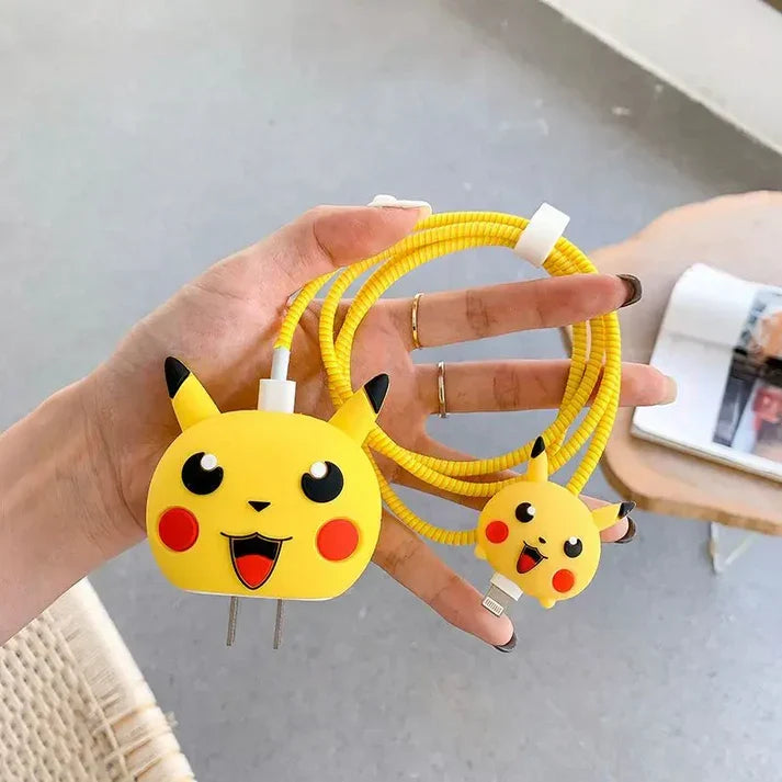 Iphone Charger Case Cover - Pikachu - 4 Piece Set (With Wire Protector)