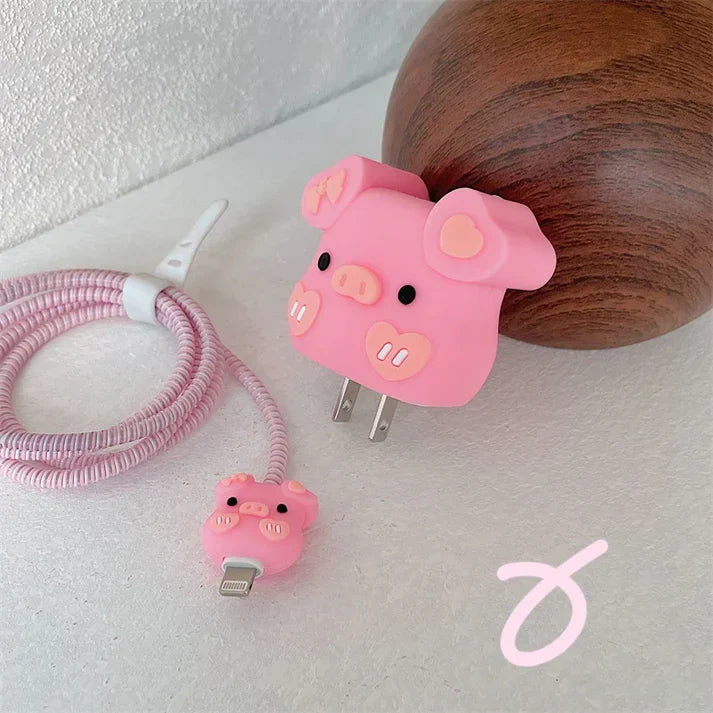 Iphone Charger Case Cover - Pink Piggy - 4 Piece Set