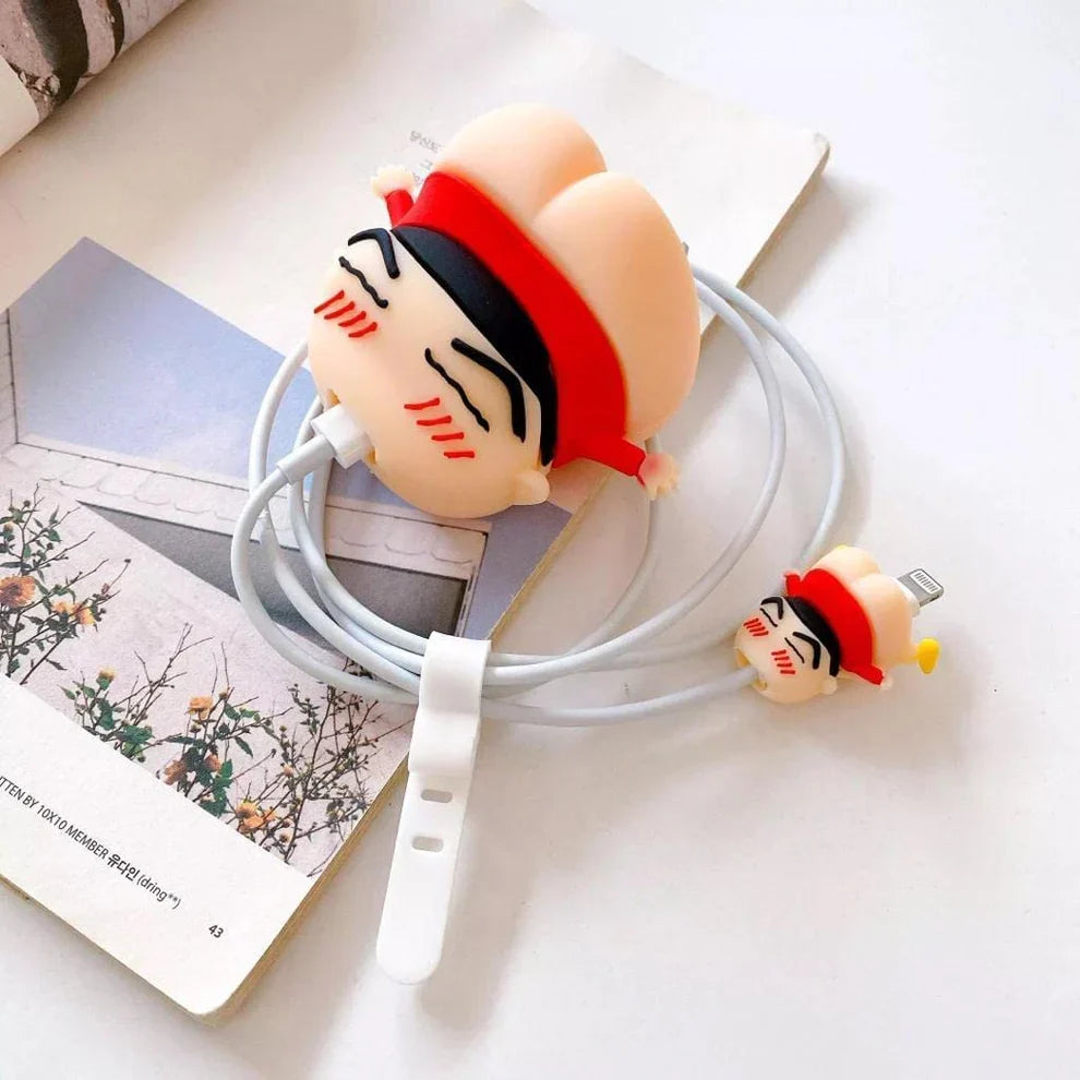 Iphone Charger Case Cover - Shinchan Red - 4 Piece Set (With Wire Protector)