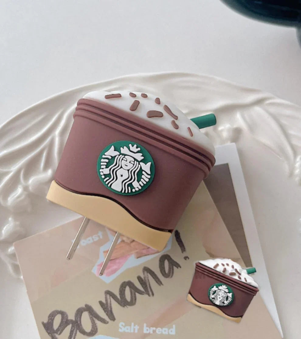 Iphone Charger Case Cover - Brown Starbuck - 4 Piece Set (With Wire Protector)