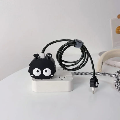 Iphone Charger Case Cover - Black Owl - 4 Piece Set (With Wire Protector)