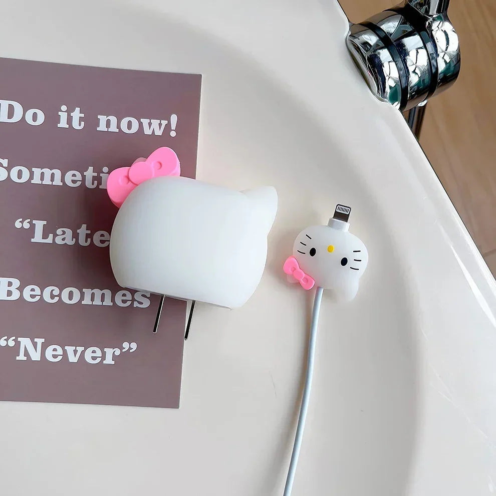 Iphone Charger Case Cover - Kitty - 4 Piece Set (With Wire Protector)