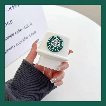 Iphone Charger Case Cover - Starbucks White - 4 Piece Set (With Wire Protector)
