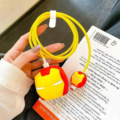 Iphone Charger Case Cover - Iron Man - 4 Piece Set (With Wire Protector)