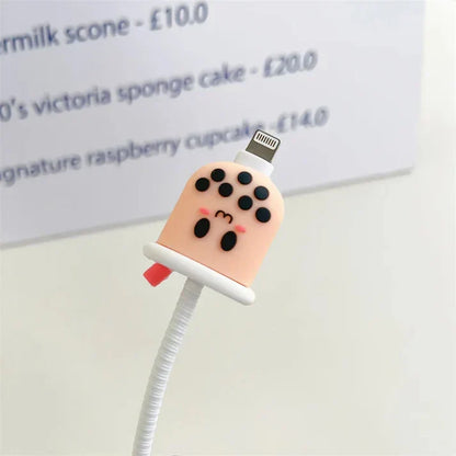 Iphone Charger Case Cover - Bubble Tea - 4 Piece Set (With Wire Protector)