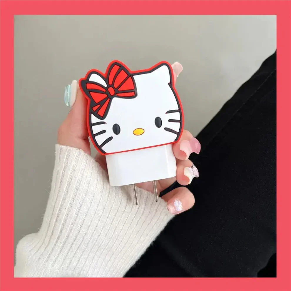 Iphone Charger Case Cover - Red Kitty - 4 Piece Set (With Wire Protector)