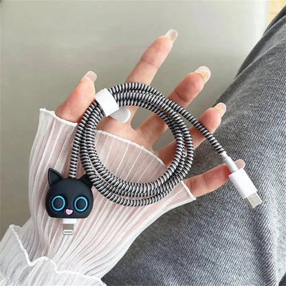 Iphone Charger Case Cover - Black Cat - 4 Piece Set (With Wire Protector)