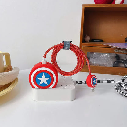 Iphone Charger Case Cover - Captain America Shield  - 4 Piece Set (With Wire Protector)