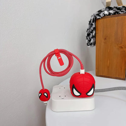 Iphone Charger Case Cover - Spiderman  - 4 Piece Set (With Wire Protector)