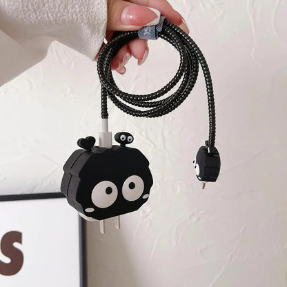Iphone Charger Case Cover - Black Owl - 4 Piece Set (With Wire Protector)