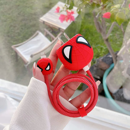 Iphone Charger Case Cover - Spiderman  - 4 Piece Set (With Wire Protector)