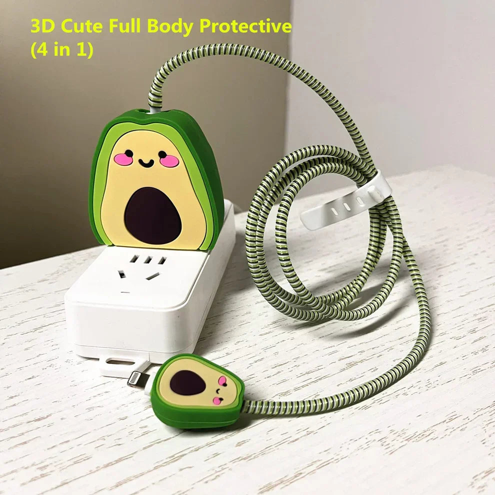 Iphone Charger Case Cover - Avacado - 4 Piece Set (With Wire Protector)