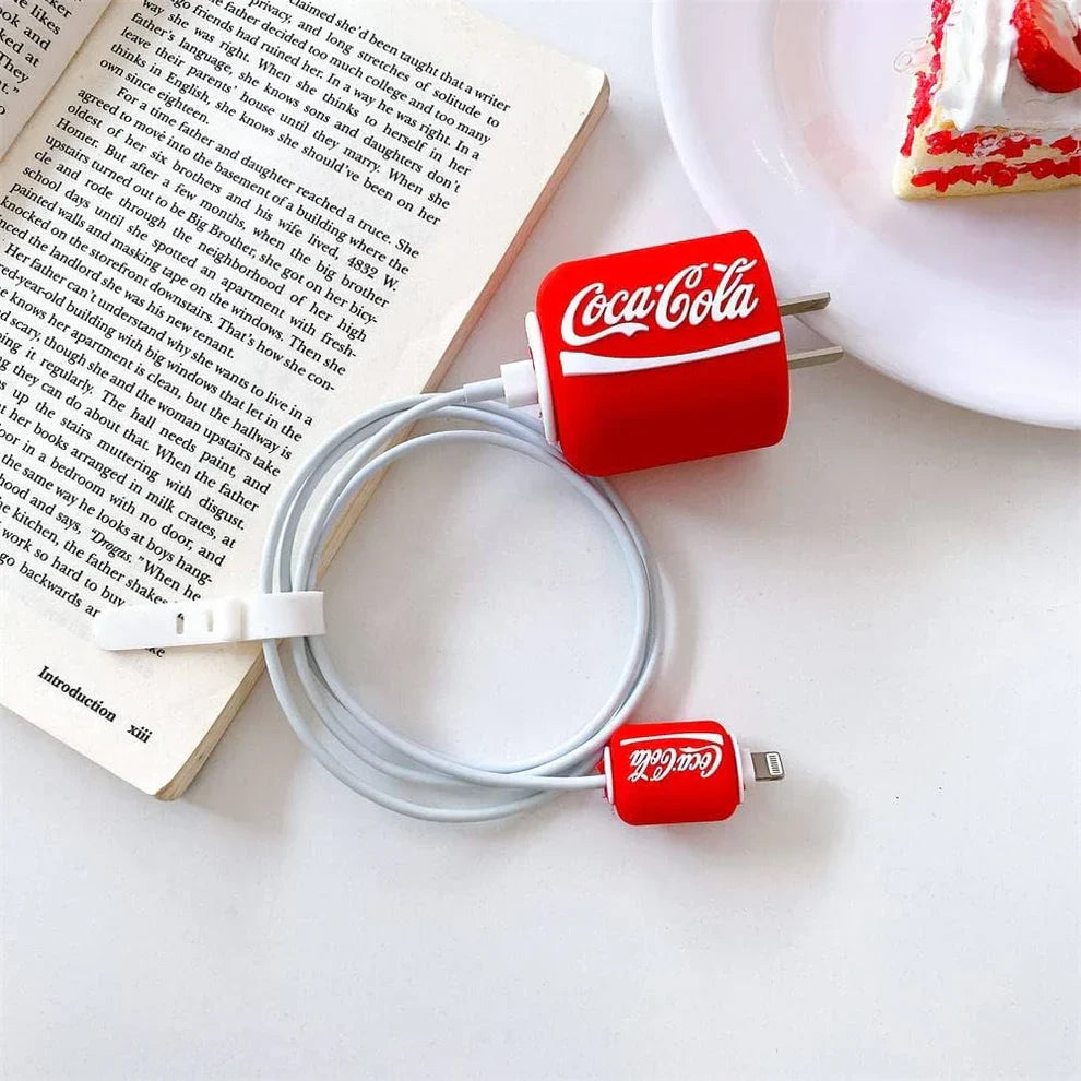 Iphone Charger Case Cover - Coca Cola - 4 Piece Set (With Wire Protector)