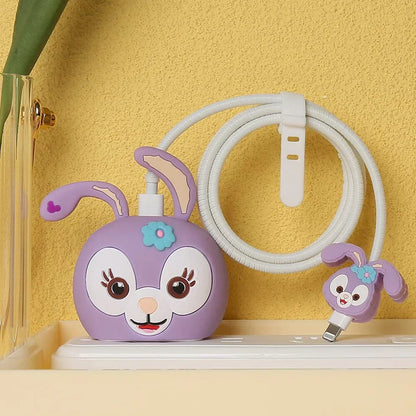 Iphone Charger Case Cover - Purple Rabbit - 4 Piece Set (With Wire Protector)