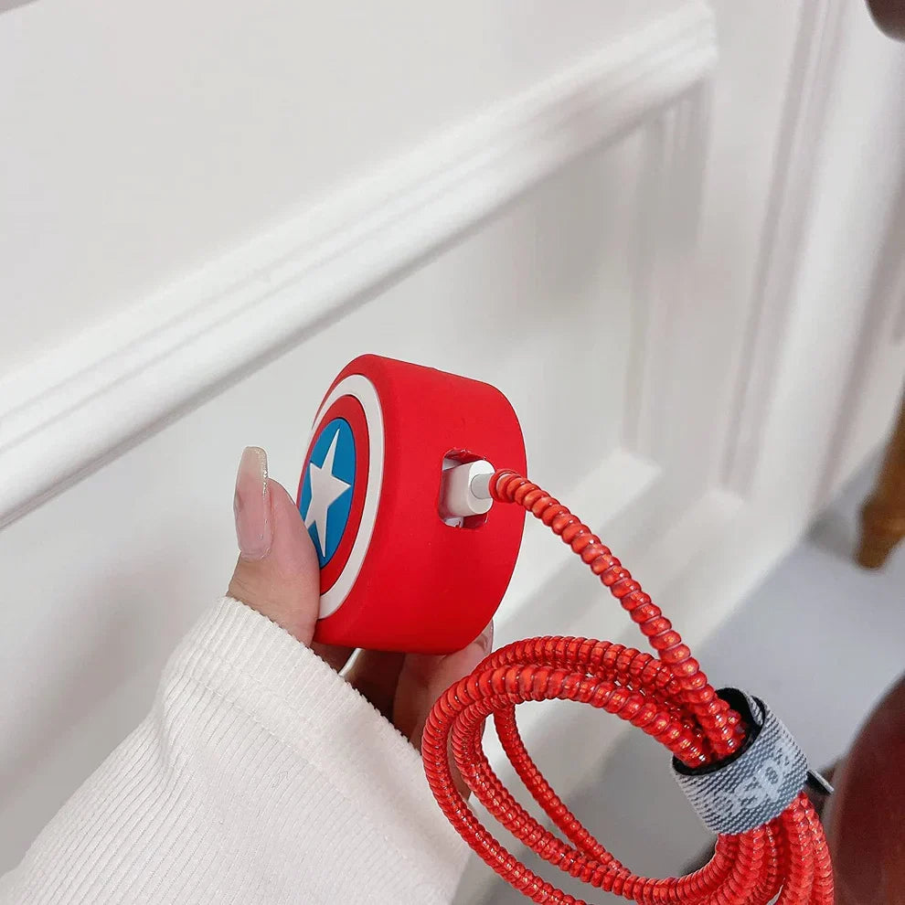 Iphone Charger Case Cover - Captain America Shield  - 4 Piece Set (With Wire Protector)
