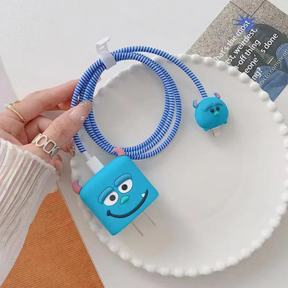 Iphone Charger Case Cover - Blue Monster - 4 Piece Set (With Wire Protector)