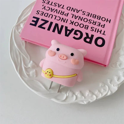 Iphone Charger Case Cover - Pink Cute Pig- 4 Piece Set
