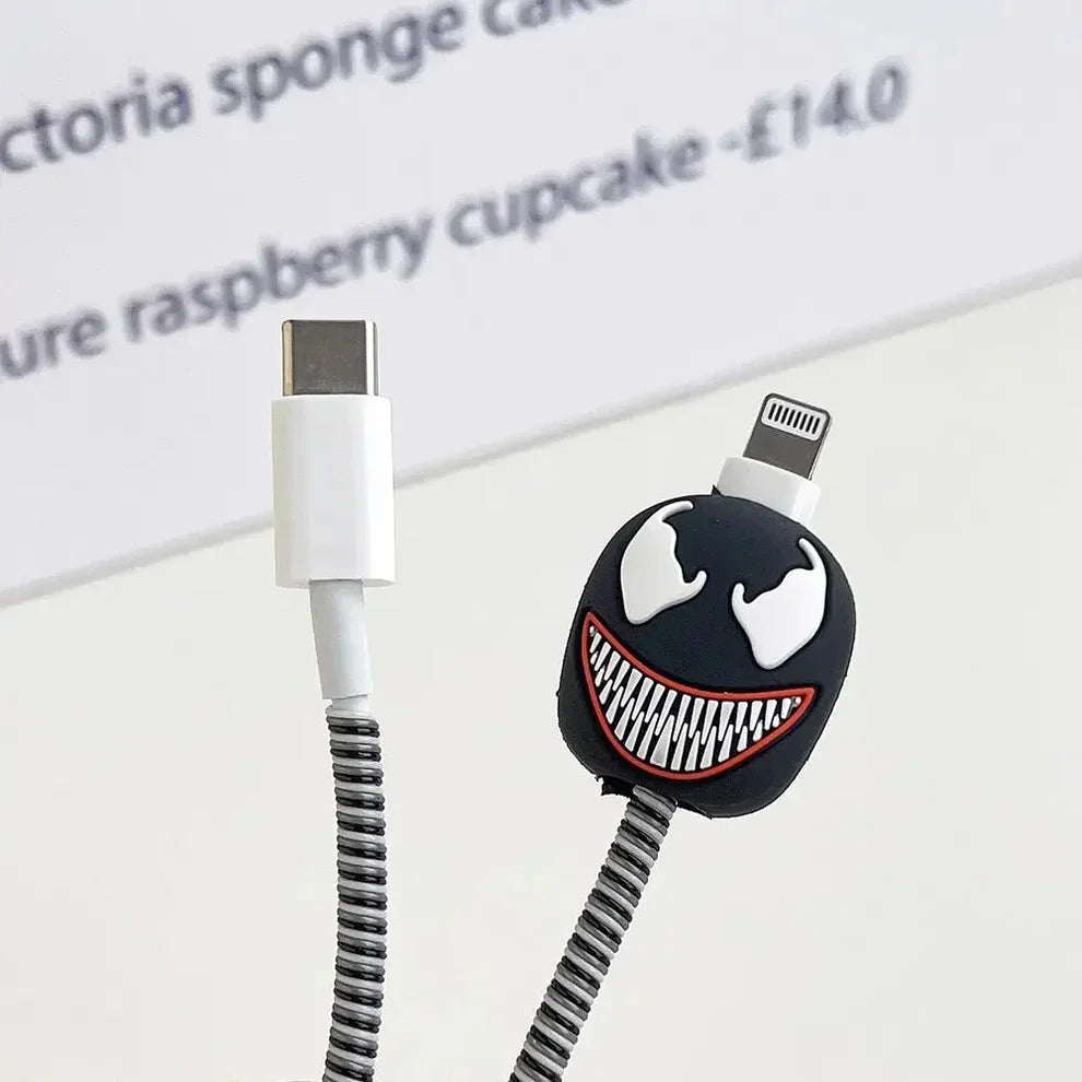 Iphone Charger Case Cover - Marvel Venom - 4 Piece Set (With Wire Protector)
