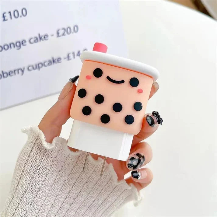Iphone Charger Case Cover - Bubble Tea - 4 Piece Set (With Wire Protector)