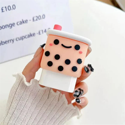 Iphone Charger Case Cover - Bubble Tea - 4 Piece Set (With Wire Protector)